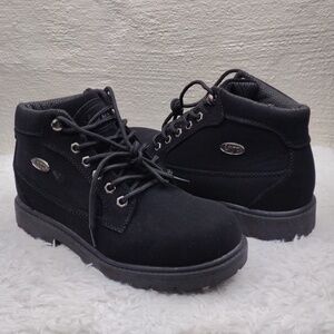 Lugz Mantle Mid Black Faux Suede Leather Round Toe Lace Up Low Heel Ankle Boot